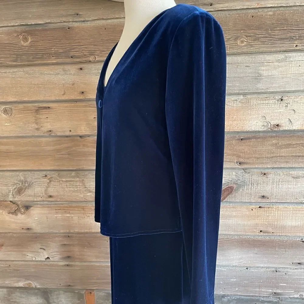 Vintage Jessica Howard 2 Piece Matching Blue Velour Top & Maxi Dress Size 10 EUC - Picture 5 of 10